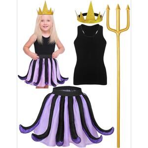 Newcotte 4 Pcs Halloween Octopus Costume Kids Octopus Skirt Sea Animal Kids L